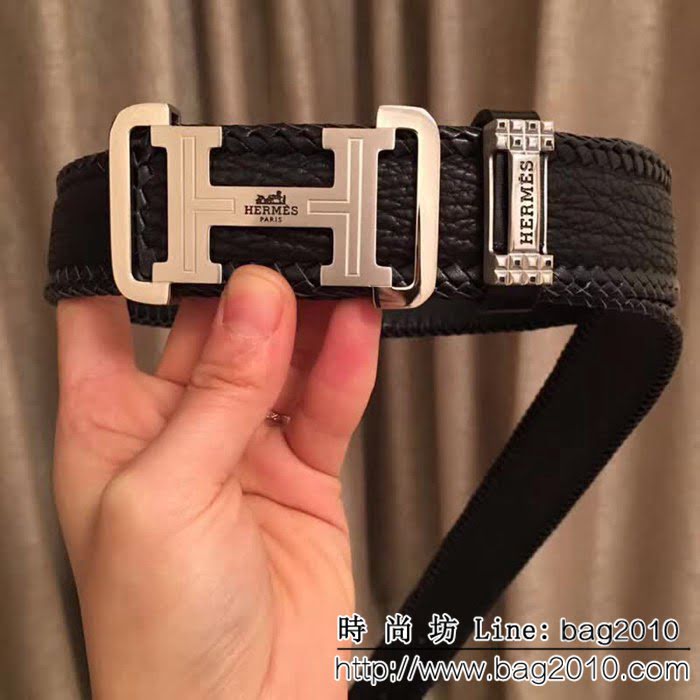 愛馬仕HERMES 太平洋深海鯊魚皮 鑲鑽貓眼石高端男士皮帶 HHG1154